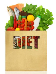 Shopping bag filled with diet foods